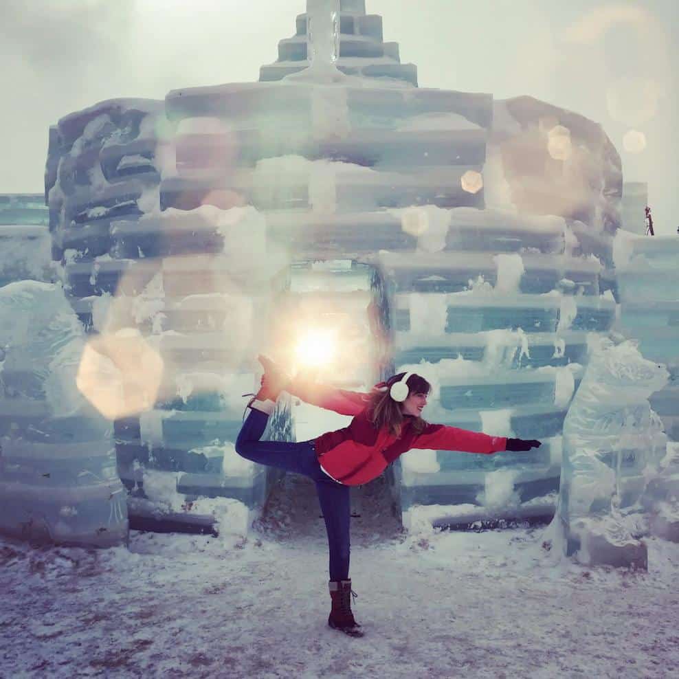 woman in a red coat in winter