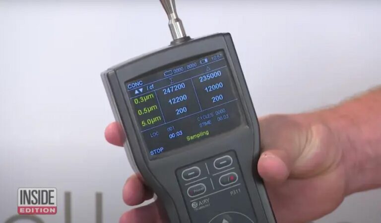 A particle counter reading how many particulates are in the air